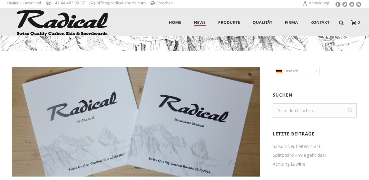 Radical Sports AG Webseite