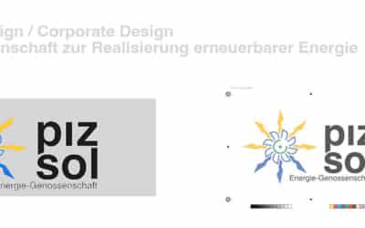 Logodesign und Gestaltungsrichtlinien Energiegenossenschaft PizSol