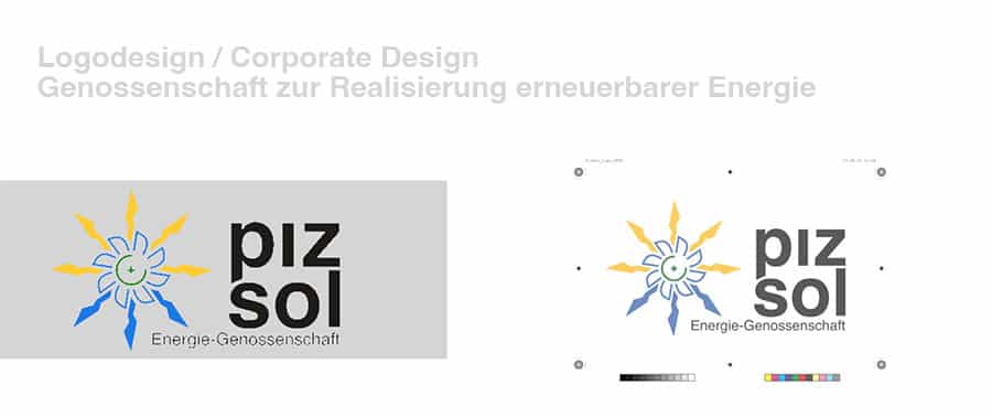 Logodesign und Gestaltungsrichtlinien Energiegenossenschaft PizSol