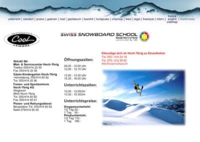 Homepage für Snowboardschule Cool School im Hoch-Ybrig.