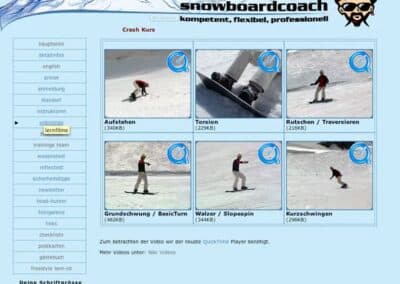 Webseite der Snowboardschule im Hoch-Ybrig.